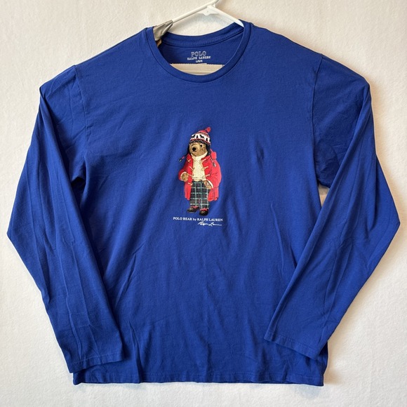 Polo Bear by Ralph Lauren Winter Bear W/Beanie Blue Crew Neck Long Sleeve Mens L - Picture 2 of 8